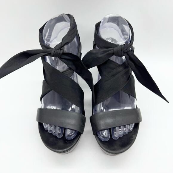 UGG Sedona Black Tie Strap Wedge Heel Sandals Genuine Leather Size 8 Summer Boho - Picture 6 of 16